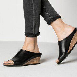 EUC Birkenstock Papillio Debby Peep Toe Wedge slide wedge black leather 39 8.5